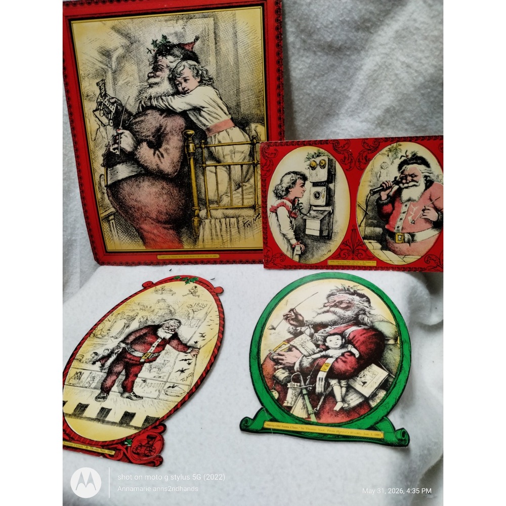 Thomas Nast Santa Christmas Die Cuts Set of 4 Harper's Weekly Cardboard‎ Decor